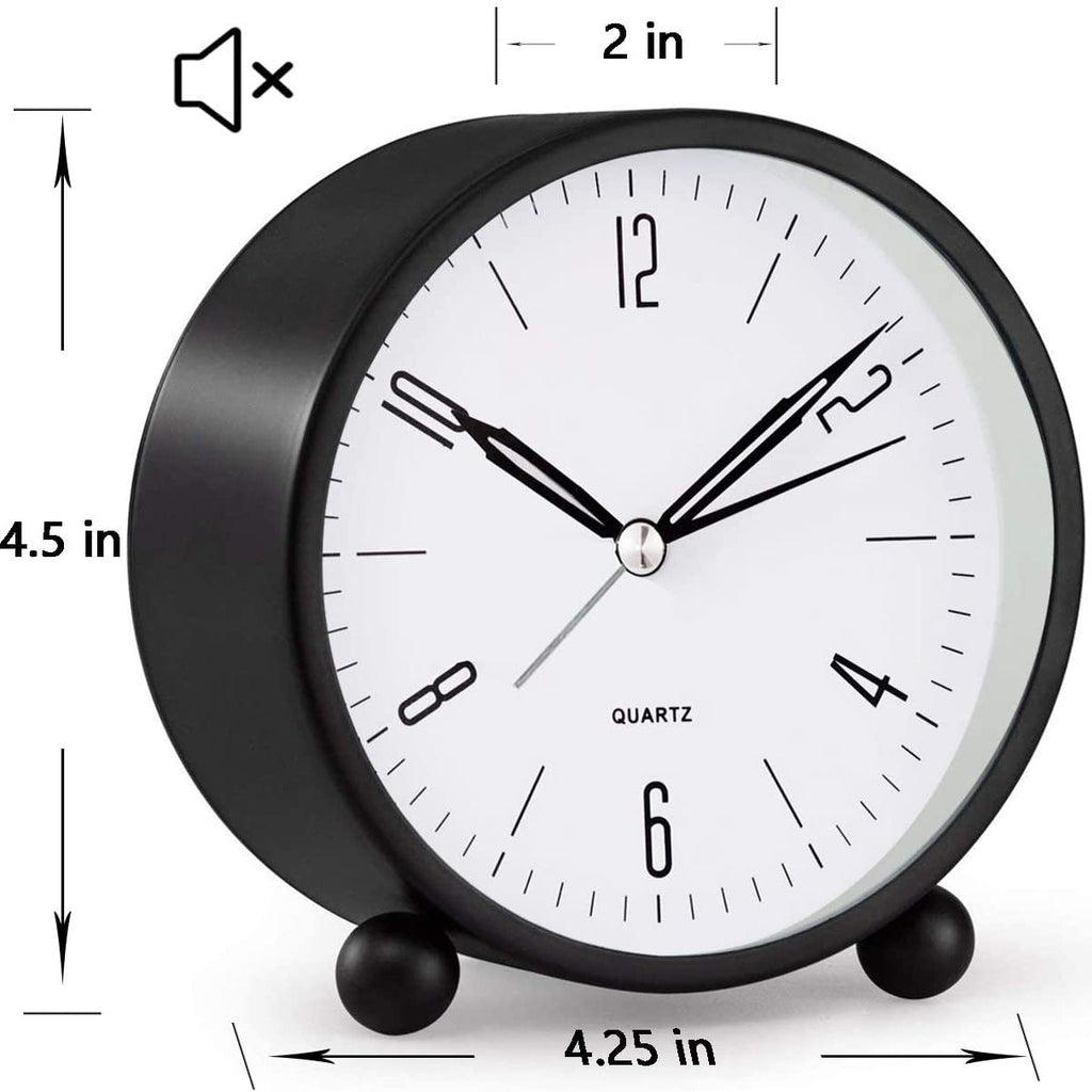Compact Alarm Clock with Silent Second Hand and Yellow Night Light