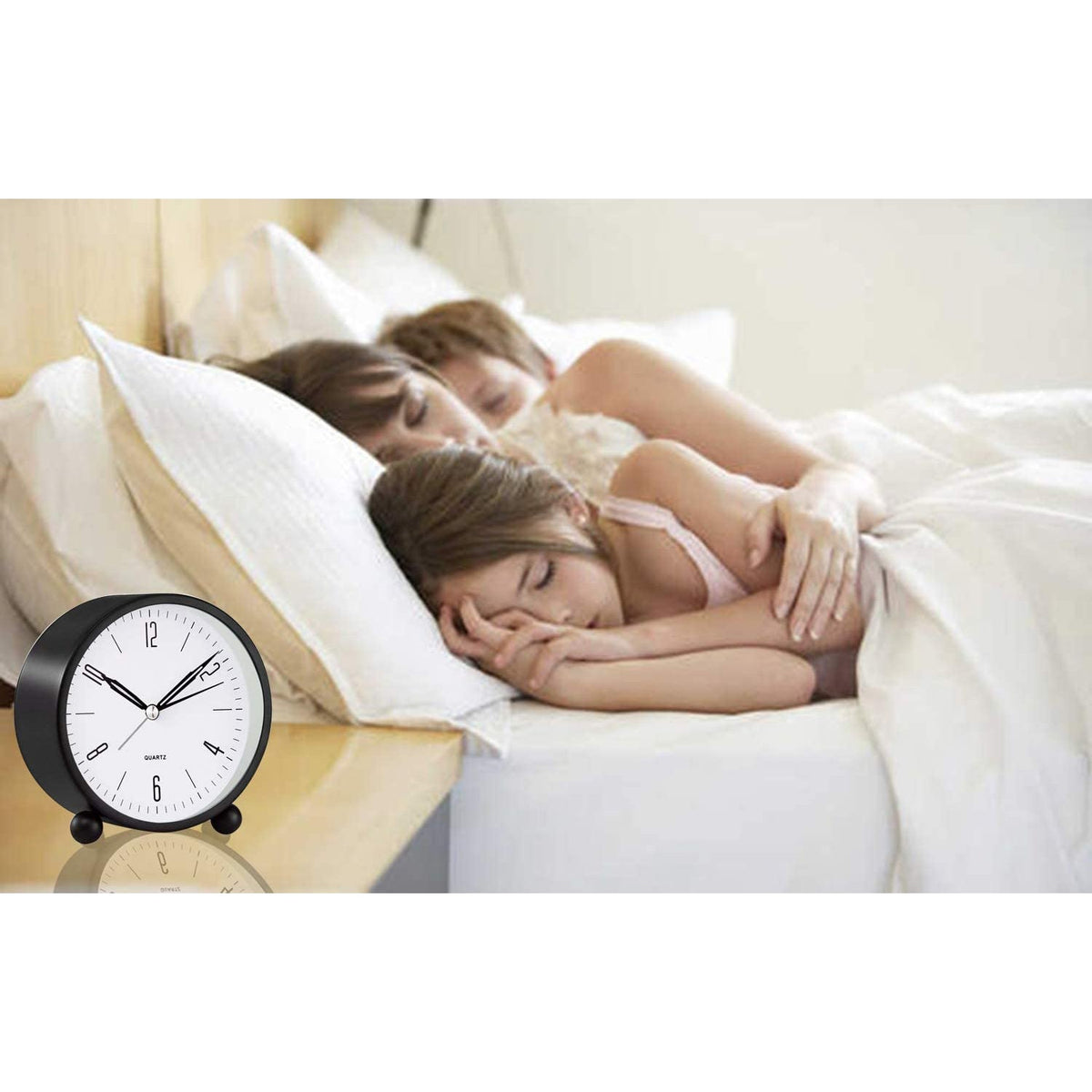 Compact Alarm Clock with Silent Second Hand and Yellow Night Light
