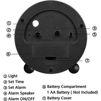 Compact Alarm Clock with Silent Second Hand and Yellow Night Light