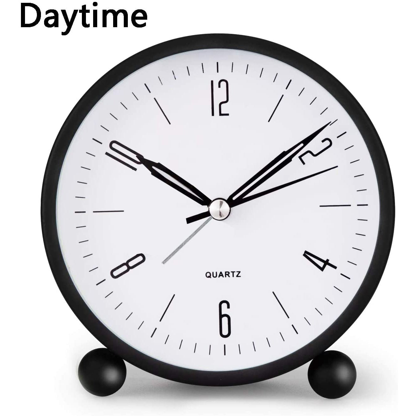 Compact Alarm Clock with Silent Second Hand and Yellow Night Light