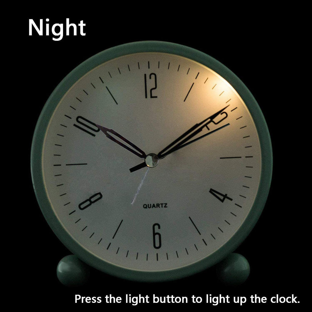 Compact Alarm Clock with Silent Second Hand and Yellow Night Light