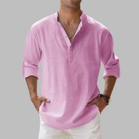 Breathable Linen Button-Down Shirt with Rollable Sleeves and Hip-Length Cut