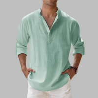 Breathable Linen Button-Down Shirt with Rollable Sleeves and Hip-Length Cut