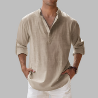 Breathable Linen Button-Down Shirt with Rollable Sleeves and Hip-Length Cut