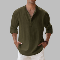 Breathable Linen Button-Down Shirt with Rollable Sleeves and Hip-Length Cut