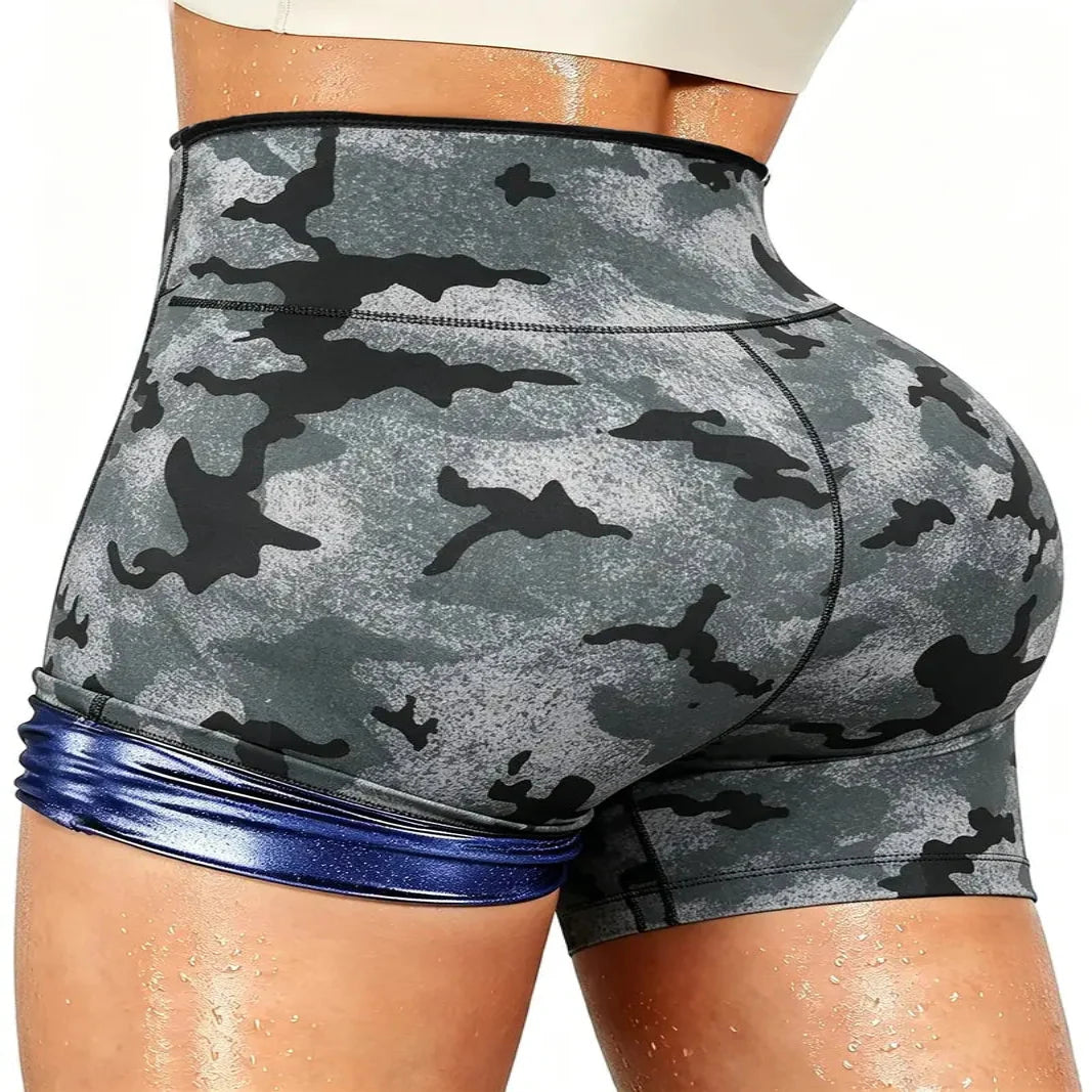 Women's Solid High Waist Breathable Waistband Sauna Shorts, Breathable Comfortable Tummy Control Hip Lift Sauna Shorts, Ladies Sportswear for Indoor Outdoor Wear allveramart