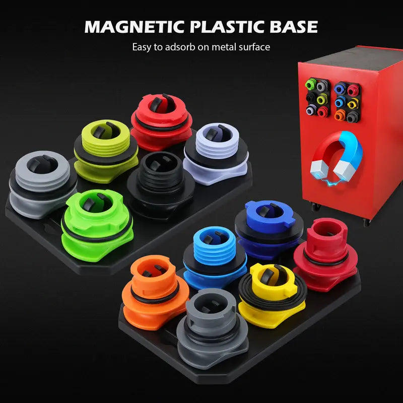 Multi-Vehicle Oil Funnel Adapter Set with Color Coding and Magnetic Storage Trays