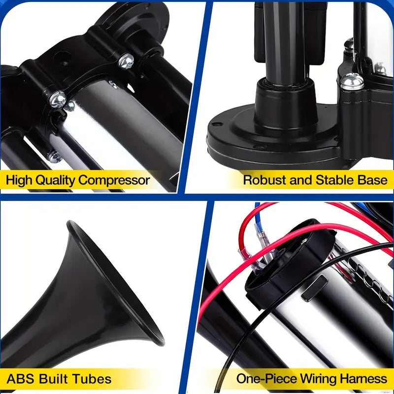 Electric Dual Air Horn System with 130dB Output and Auto Compressor for 12V Vehicles