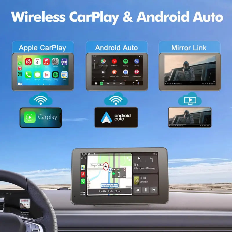 7 Inch Wireless Car Screen with Backup Camera and Voice Navigation