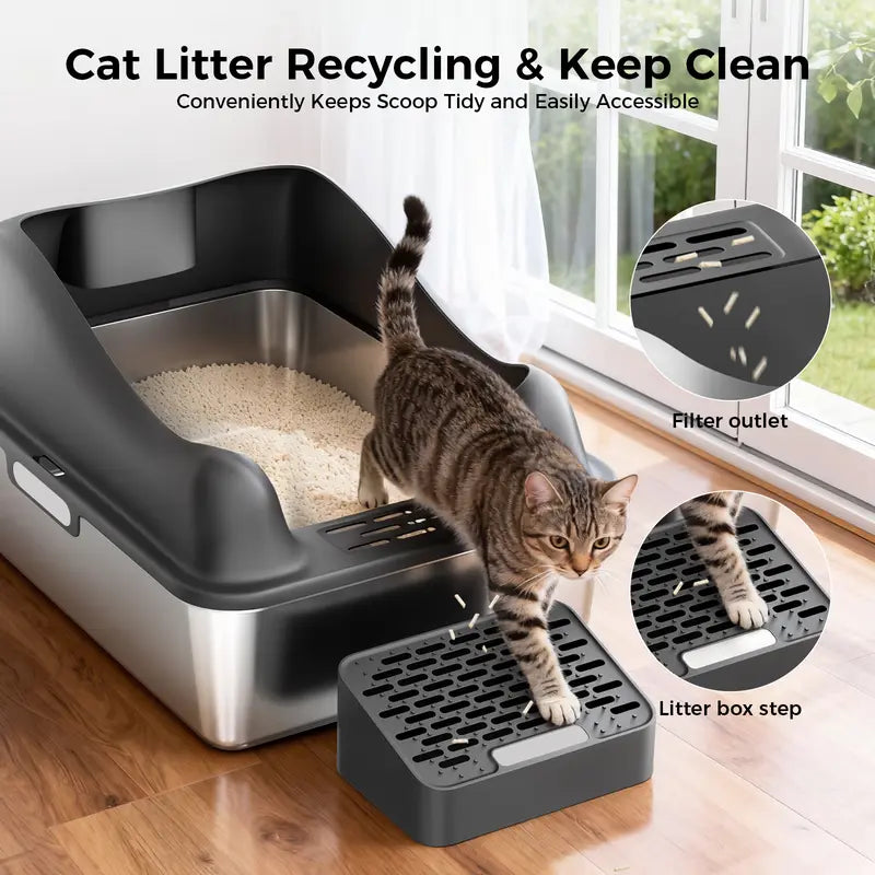 Large Enclosed Cat Litter Box with Flip Lid and Built-In Particle Catcher
