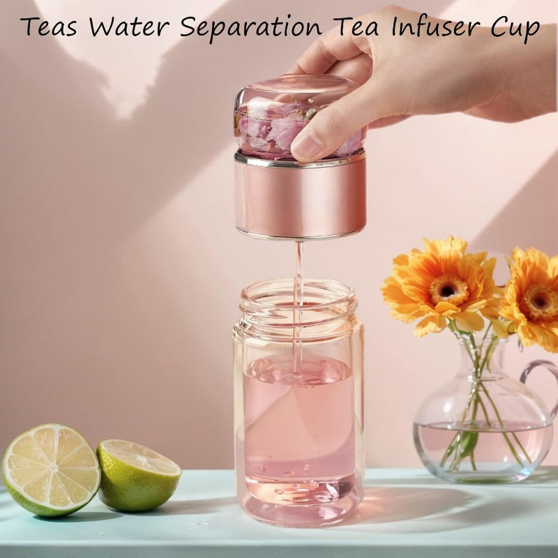 Glass Tea Infuser Bottle with Flip Brewing Control and Detachable Filter