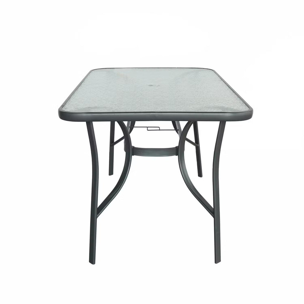 Kara Dining Set, Seating for 6 with Glass Top Table and Black Chairs