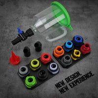 Multi-Vehicle Oil Funnel Adapter Set with Color Coding and Magnetic Storage Trays