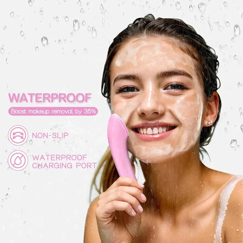 Facial Cleansing Brush with Heated Tip and 5 Vibration Modes, Silicone Bristles