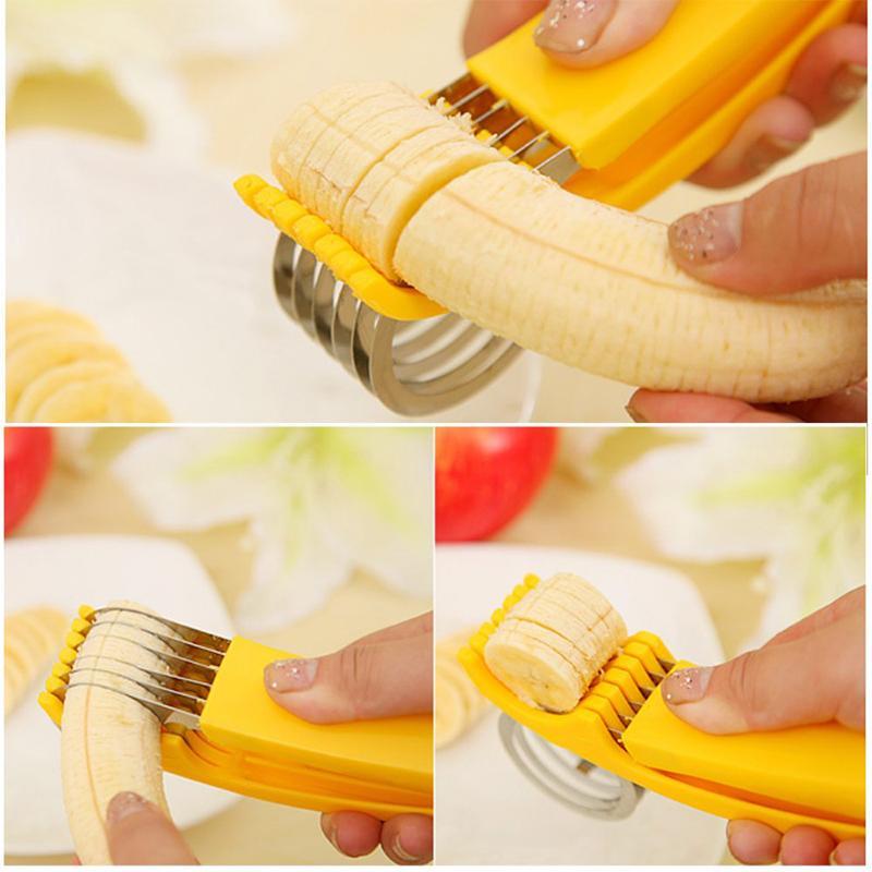 Handheld Banana Slicer with Stainless Steel Blades and Ergonomic Handle