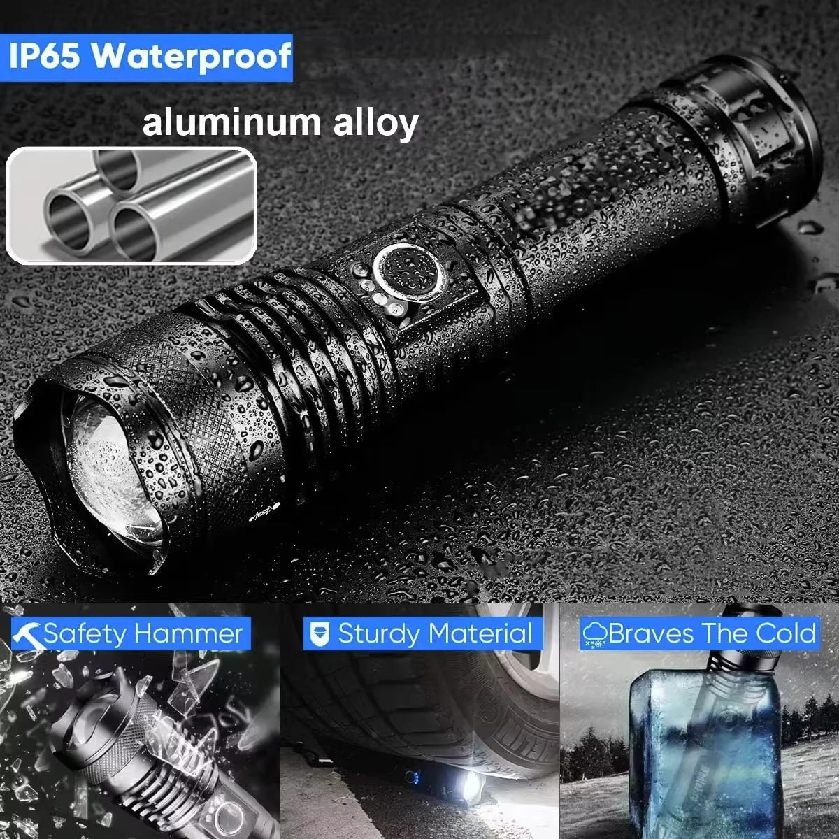 Rechargeable Flashlight with Adjustable Zoom and Five Lighting Modes