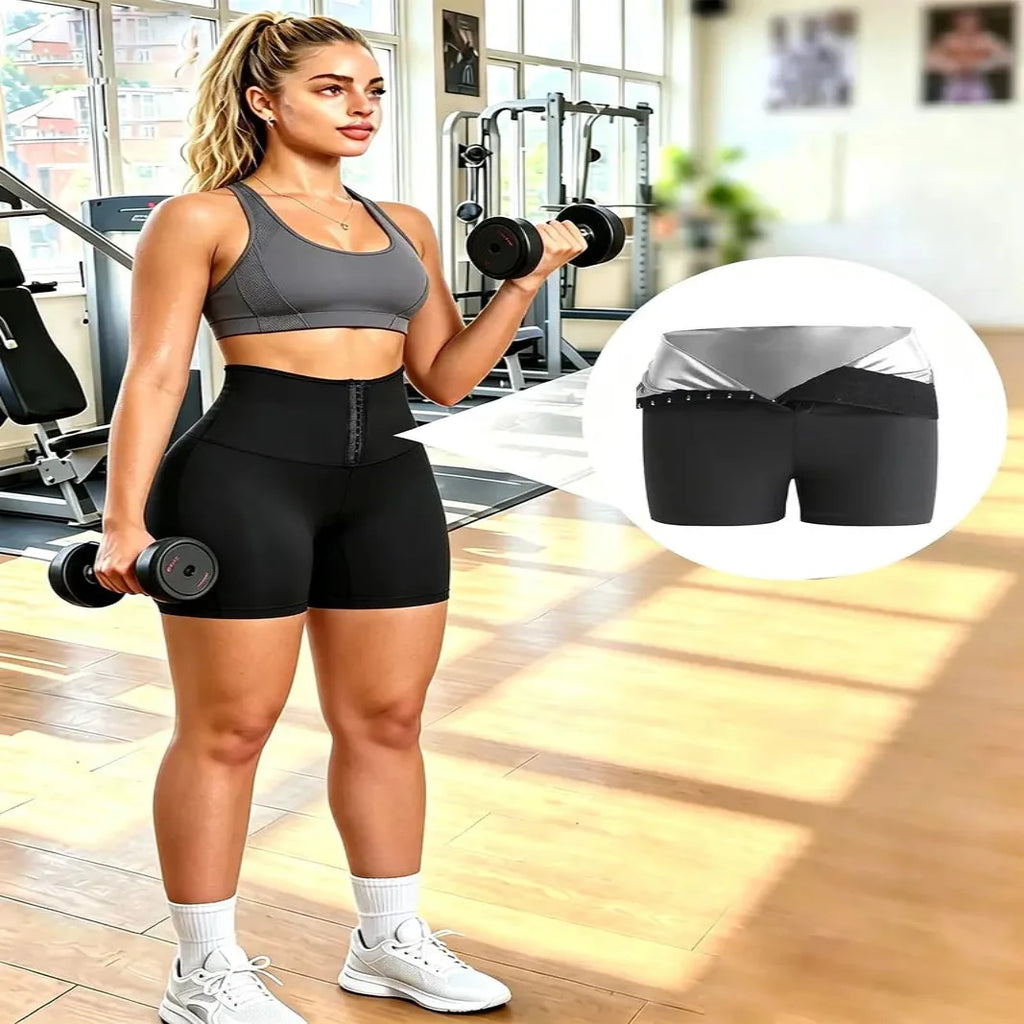 Four-Way Stretch High Waist Shorts with Moisture Wicking and Included Waist Trainer