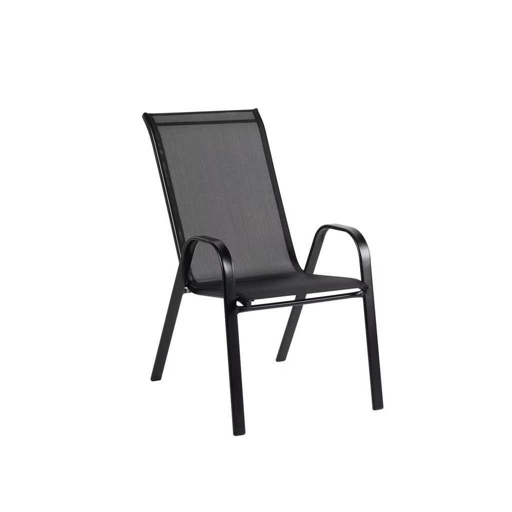 Kara Dining Set, Seating for 6 with Glass Top Table and Black Chairs