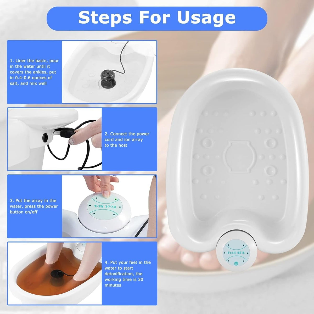 Portable Ionic Foot Spa with 30-Minute Timer and Foot Tub