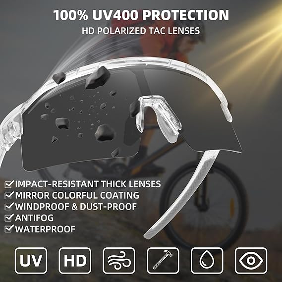 Auto Darkening Sports Sunglasses with UVA/UVB Protection and Wraparound Frame, Unisex