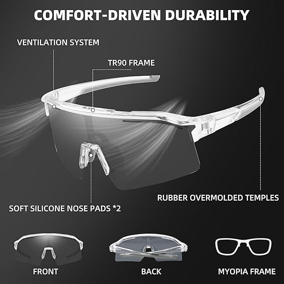 Auto Darkening Sports Sunglasses with UVA/UVB Protection and Wraparound Frame, Unisex