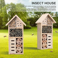 Wooden Insect Shelter with Multiple Nesting Chambers for Bees and Garden Pollinators