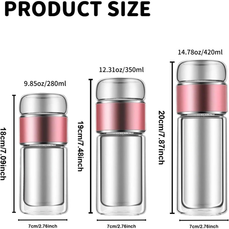 Glass Tea Infuser Bottle with Flip Brewing Control and Detachable Filter