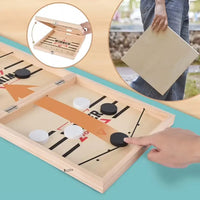 Wooden Puck Game with Center Gate and Fast-Paced Action for Kids