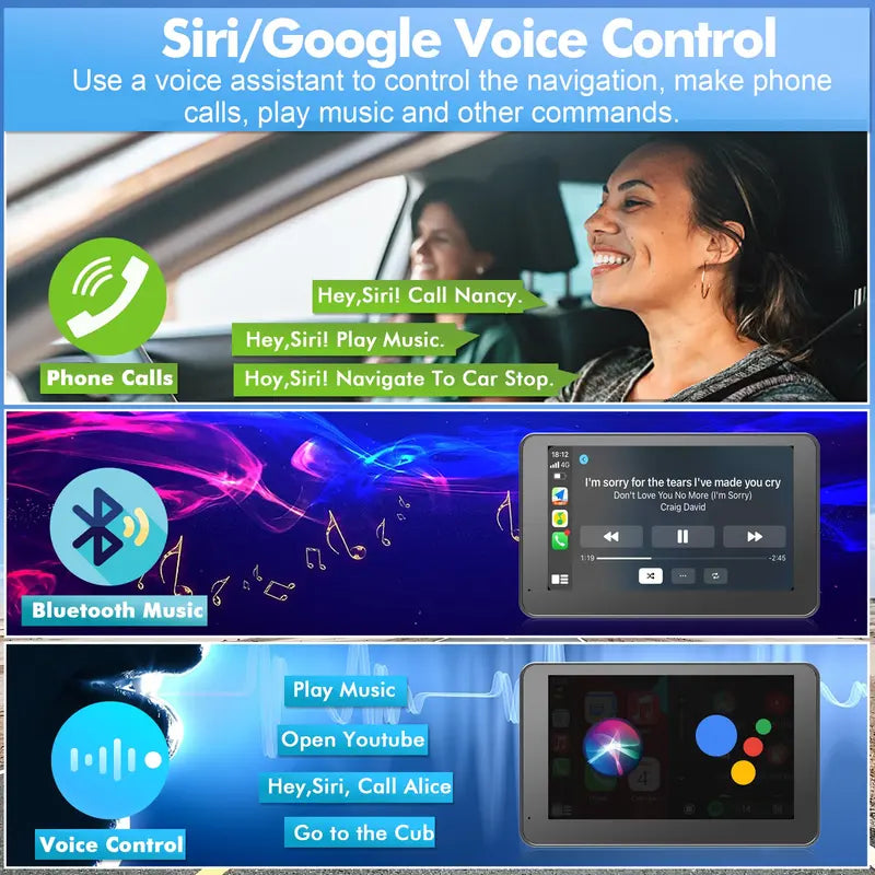 7 Inch Wireless Car Screen with Backup Camera and Voice Navigation