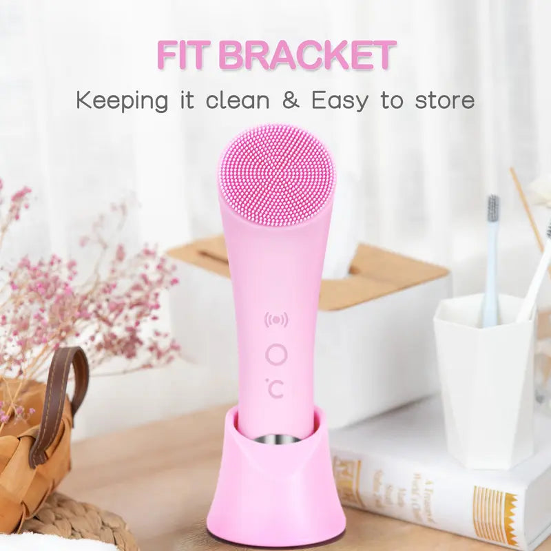 Facial Cleansing Brush with Heated Tip and 5 Vibration Modes, Silicone Bristles