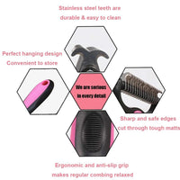 Pet Grooming Brush with Steel Teeth and TPR Grip for Medium to Long Fur