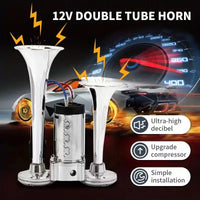 Electric Dual Air Horn System with 130dB Output and Auto Compressor for 12V Vehicles