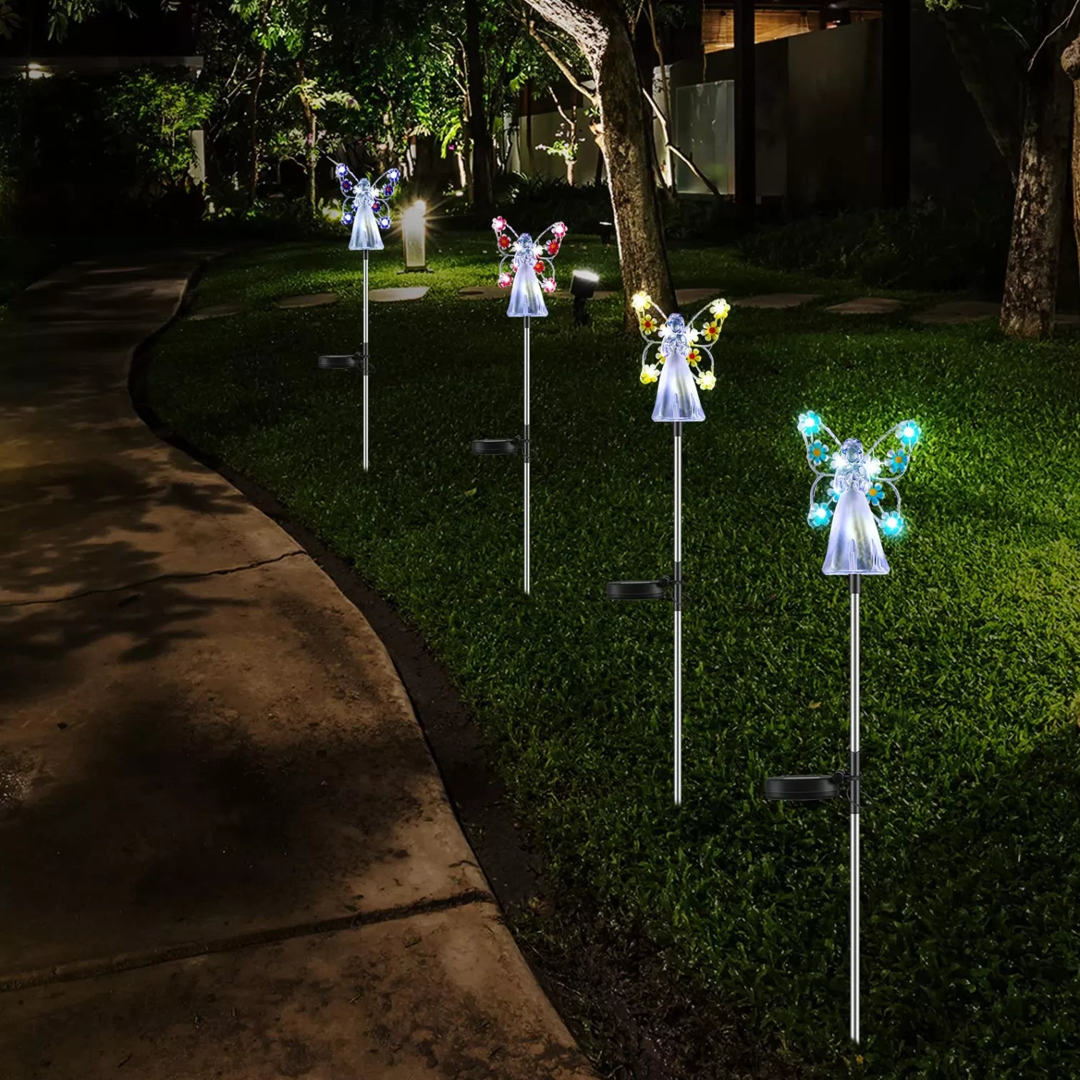 Solar Angel Garden Stake Light with Warm White LED and Automatic Dusk Activation