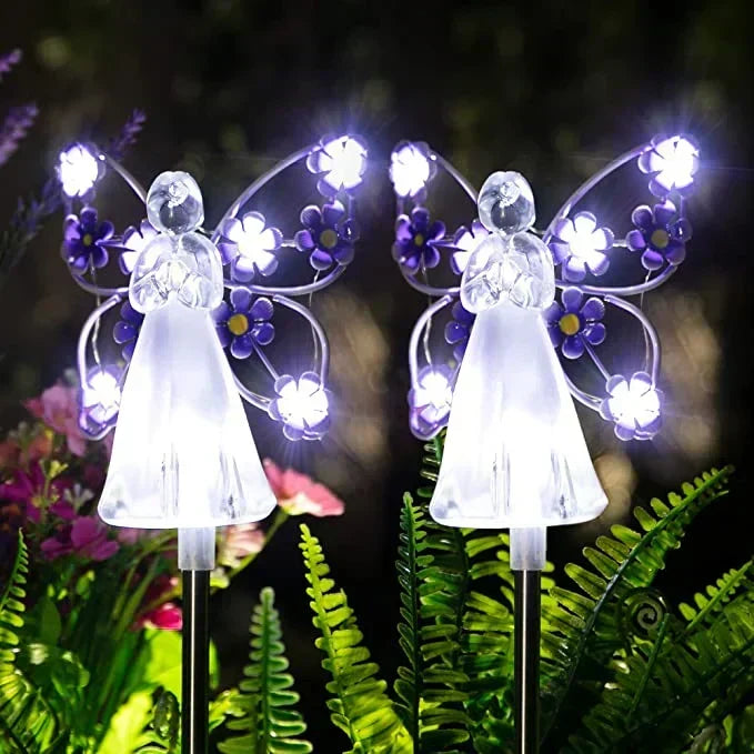 Solar Angel Garden Stake Light with Warm White LED and Automatic Dusk Activation