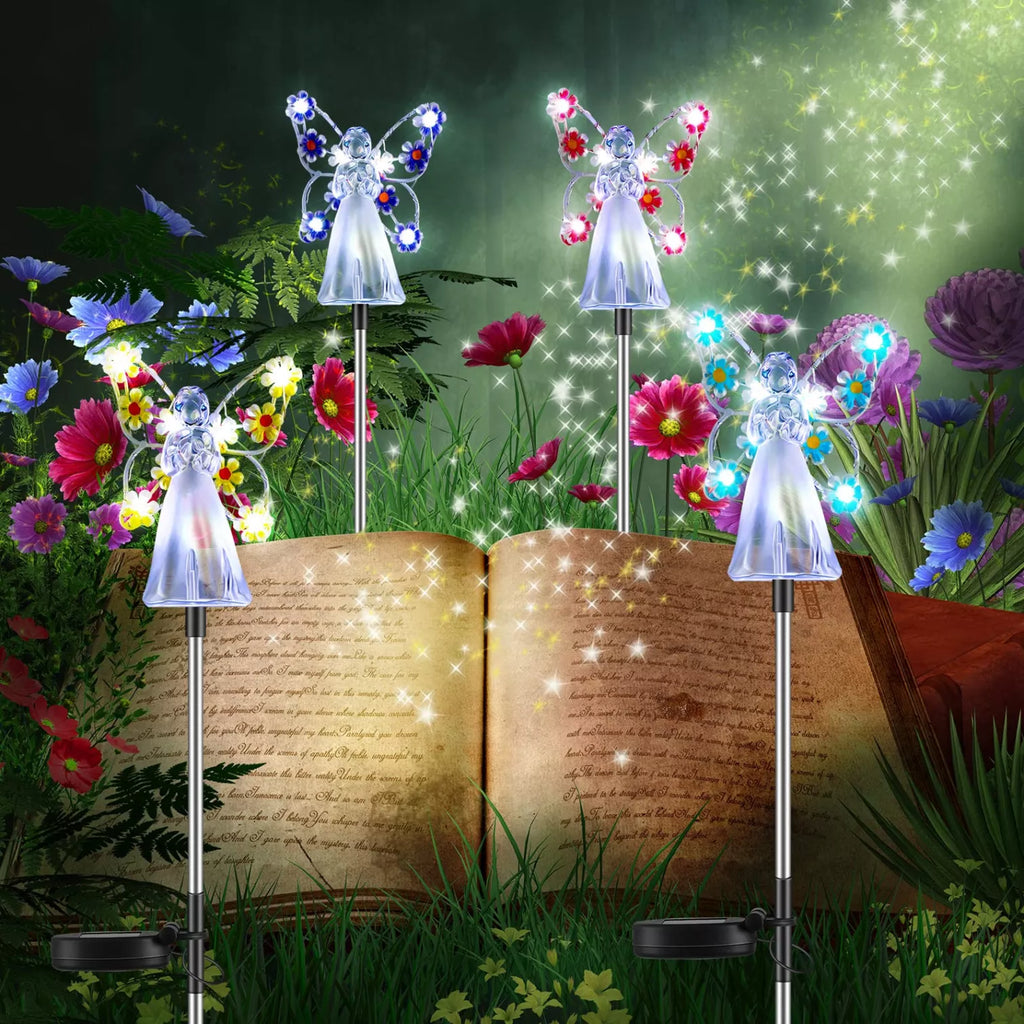 Solar Angel Garden Stake Light with Warm White LED and Automatic Dusk Activation