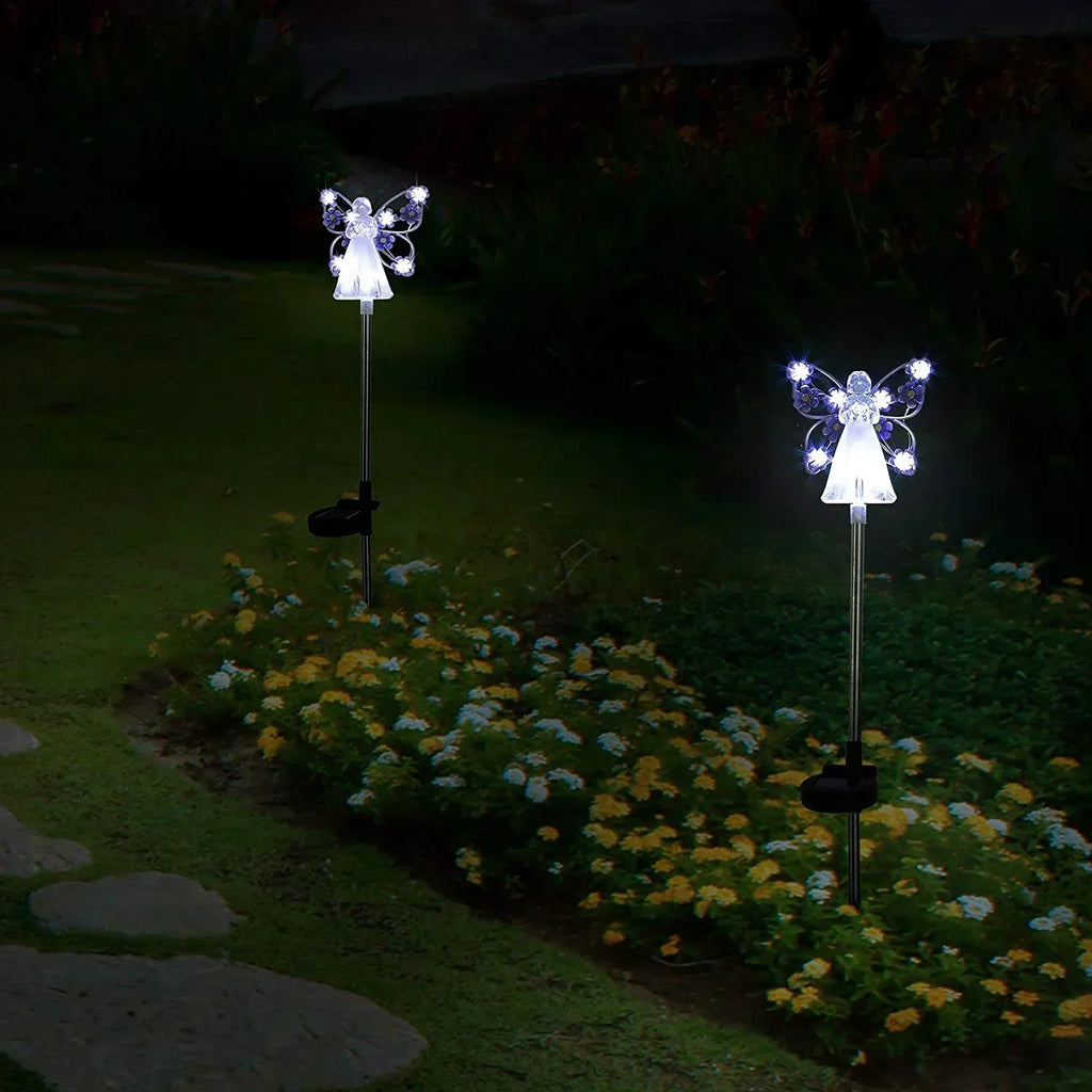 Solar Angel Garden Stake Light with Warm White LED and Automatic Dusk Activation