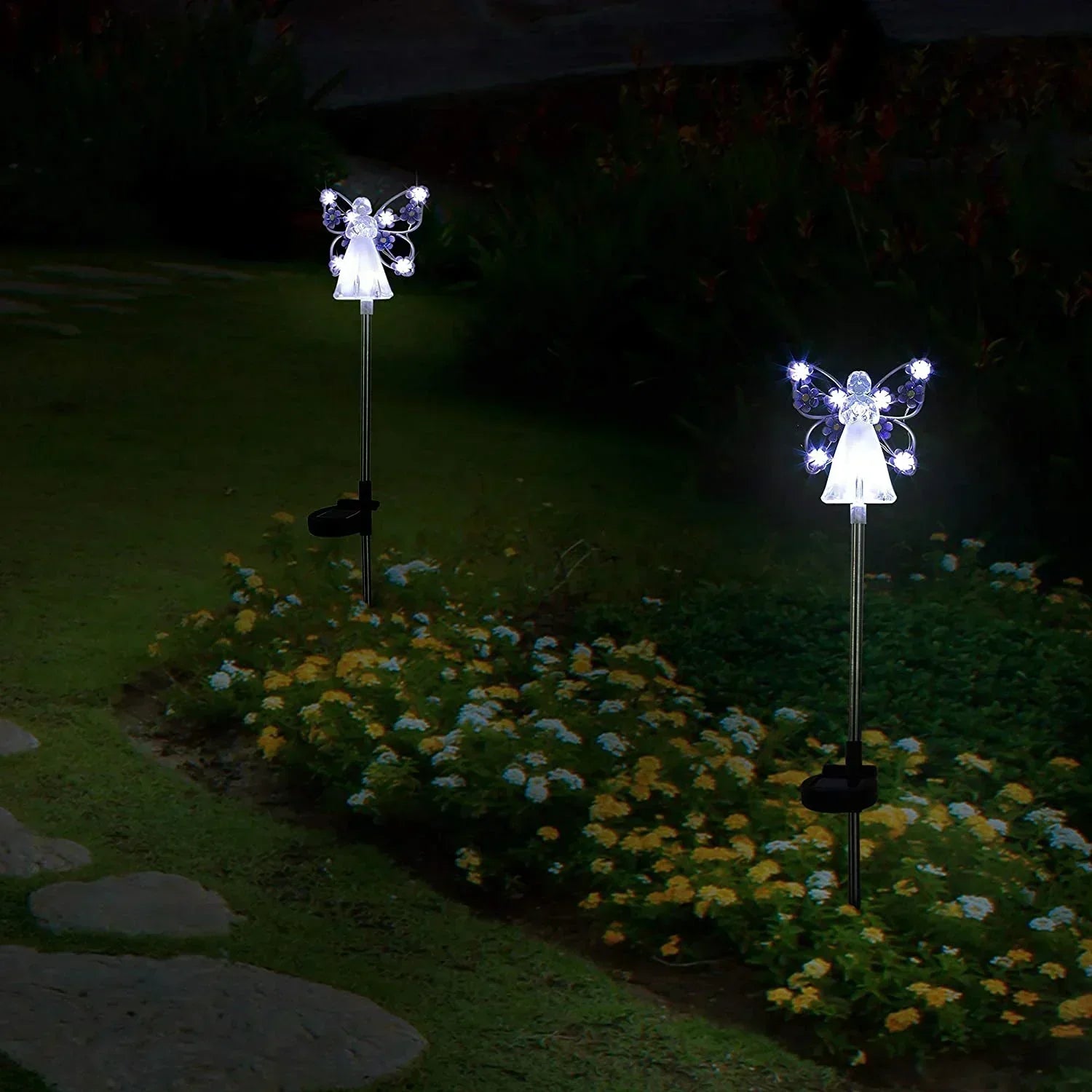 Solar Angel Garden Stake Light with Warm White LED and Automatic Dusk Activation