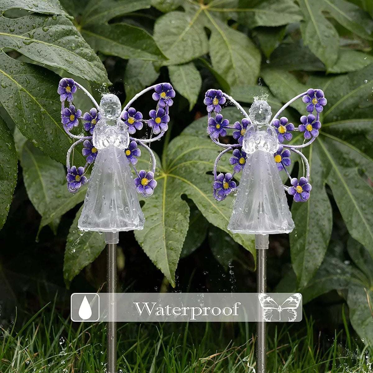 Solar Angel Garden Stake Light with Warm White LED and Automatic Dusk Activation
