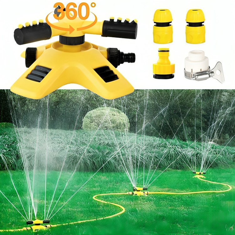 Rotating Garden Sprinkler with 4 Adjustable Nozzles and 360° Coverage, Hose Compatible