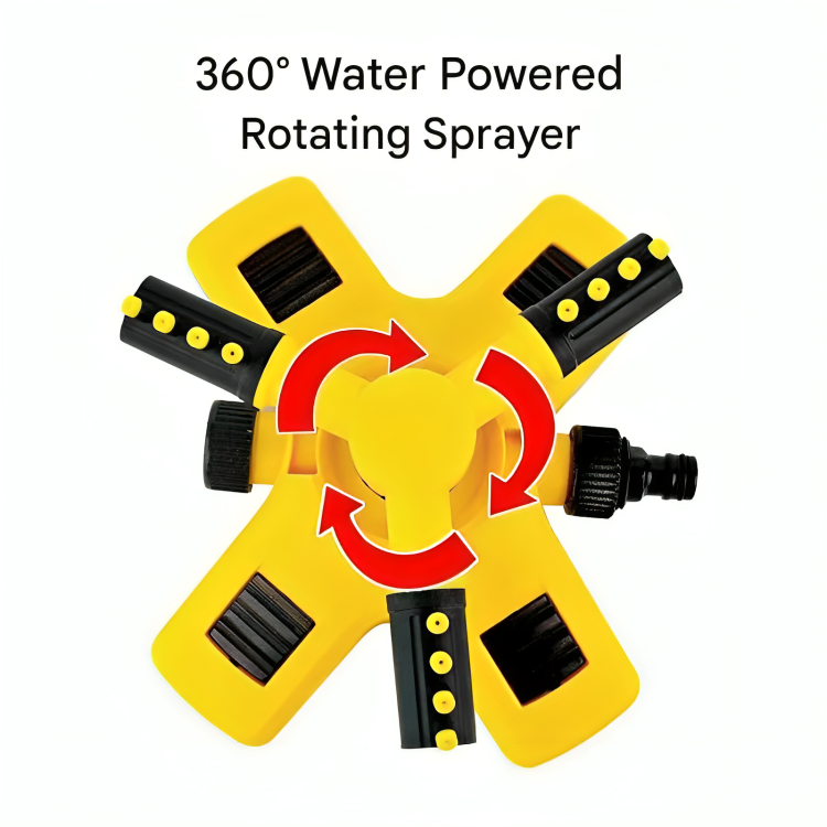 Rotating Garden Sprinkler with 4 Adjustable Nozzles and 360° Coverage, Hose Compatible