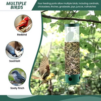 Rotating Perch Bird Feeder with Metal Frame and Clear Tube, Forest Green