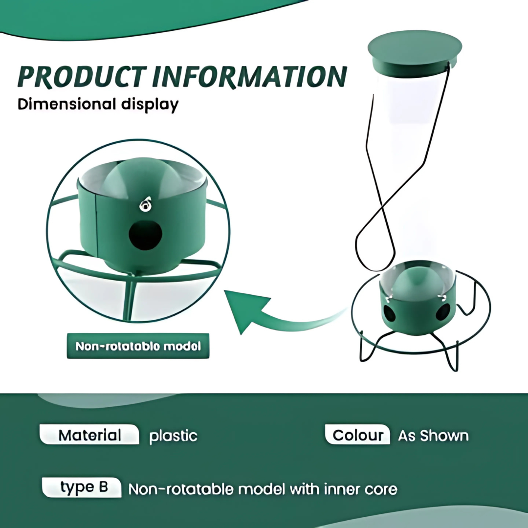 Rotating Perch Bird Feeder with Metal Frame and Clear Tube, Forest Green