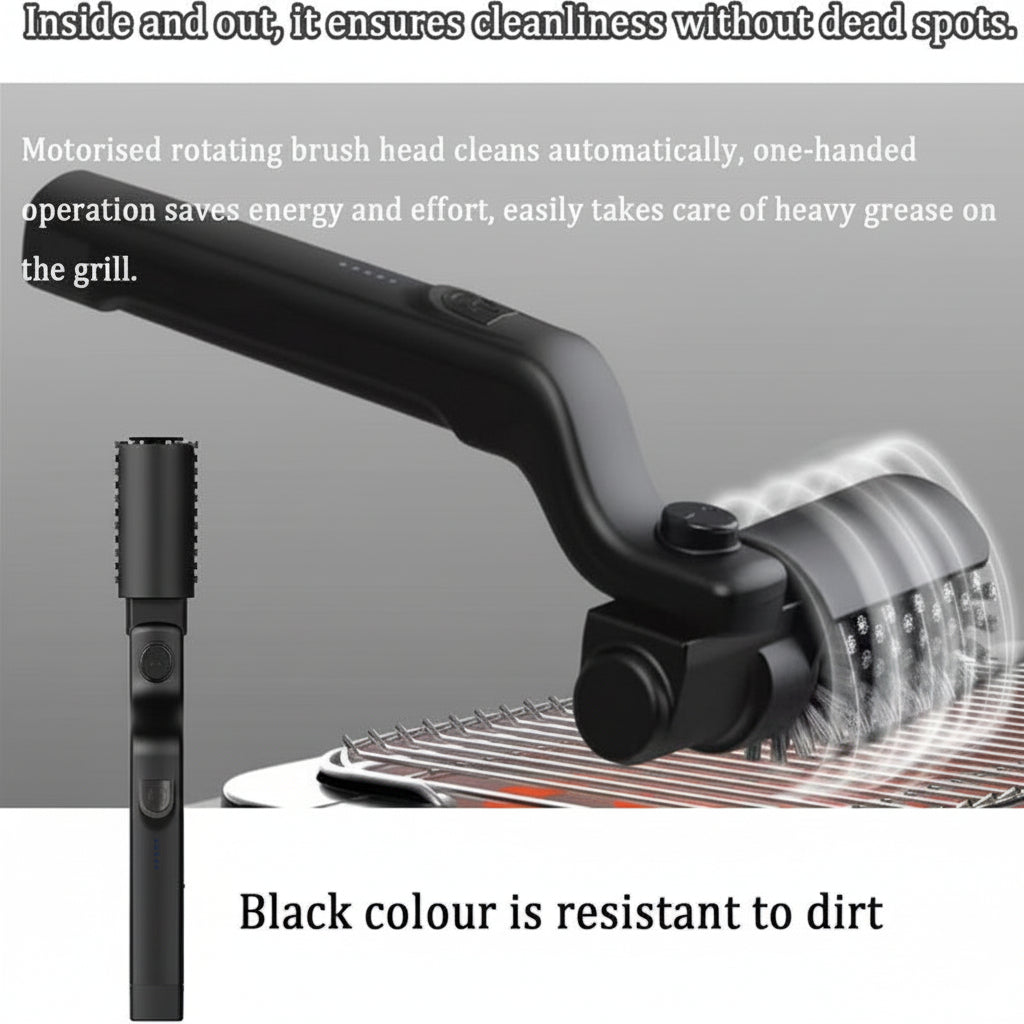 Electric BBQ Grill Brush with Rotating Bristles and Rechargeable Battery, Includes 2 Replacement Heads