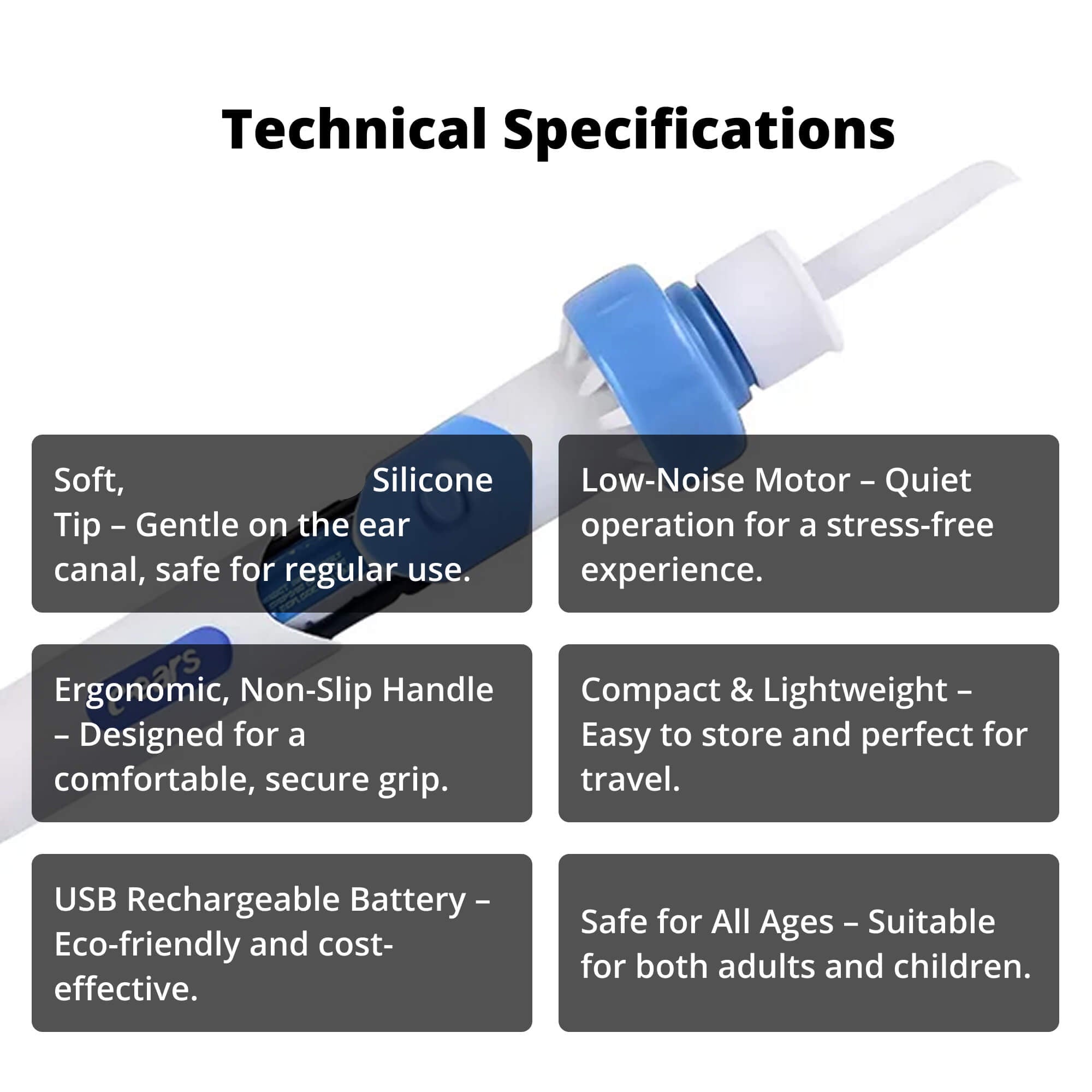 Electric Ear Cleaning Tool with Silicone Tip and Rechargeable Battery