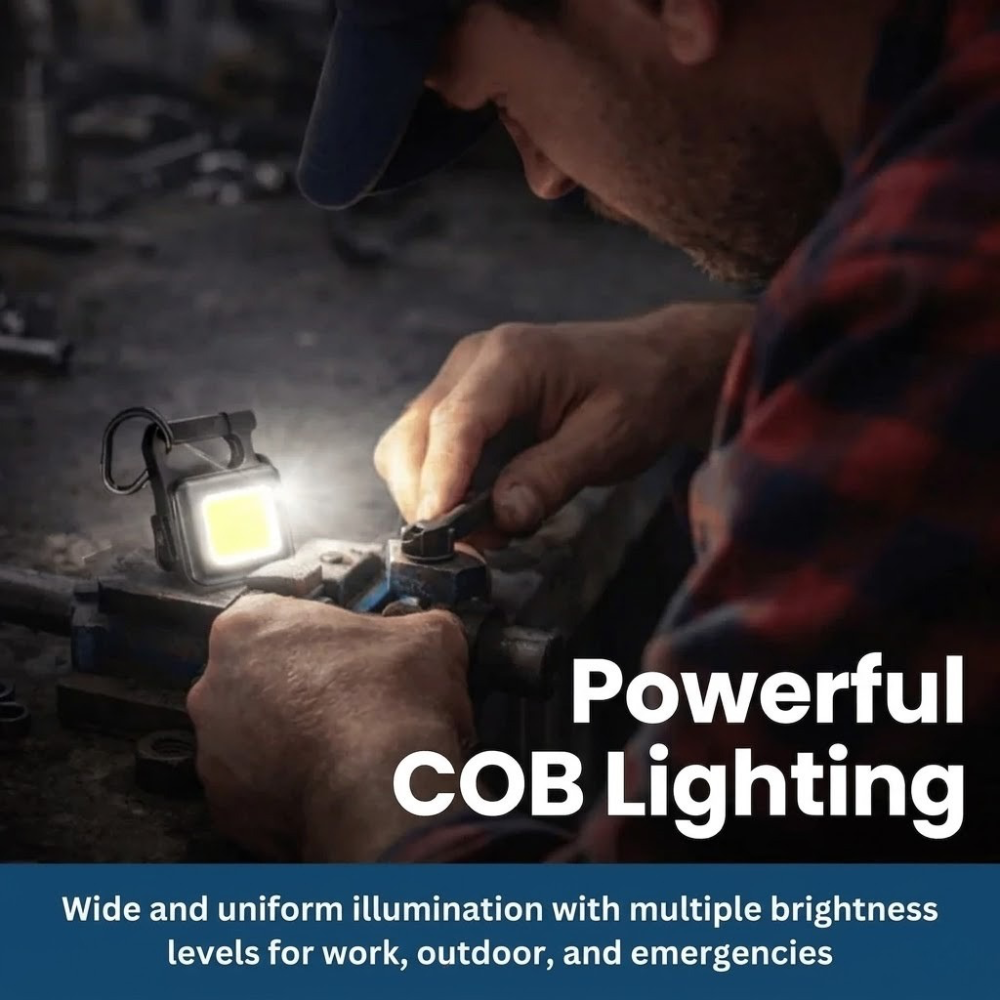 Mini COB Keychain Flashlight, Rechargeable Magnetic Work Light with 4 Modes