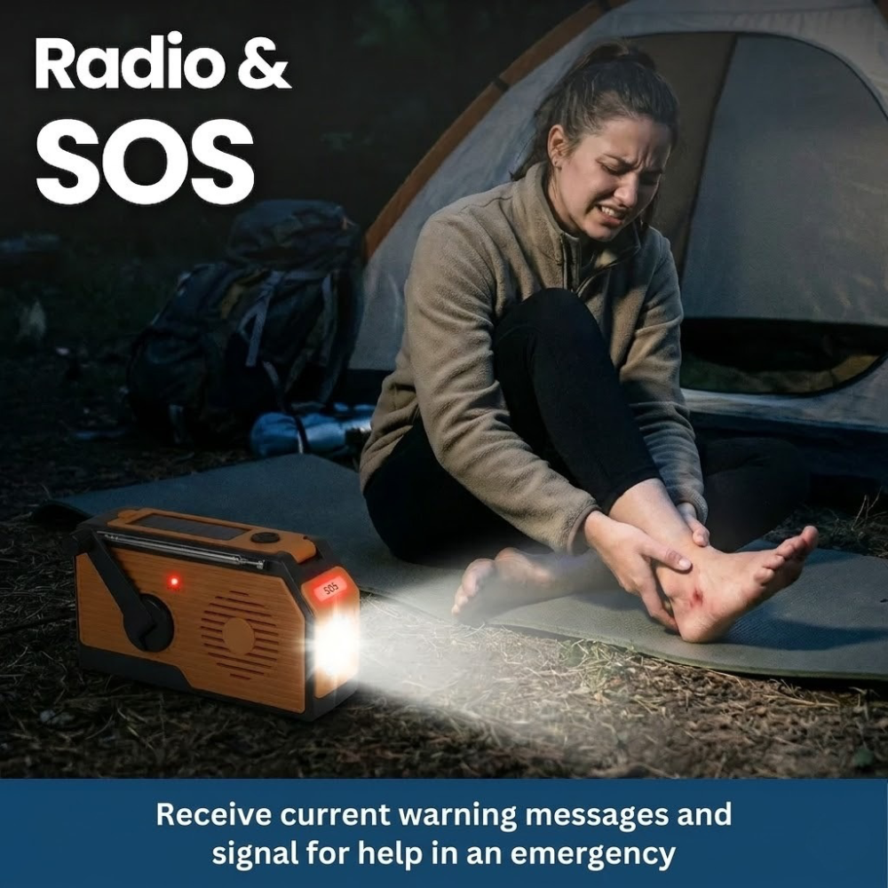 NaturVibes 4-in-1 Emergency Radio with Solar, Crank and Power Bank