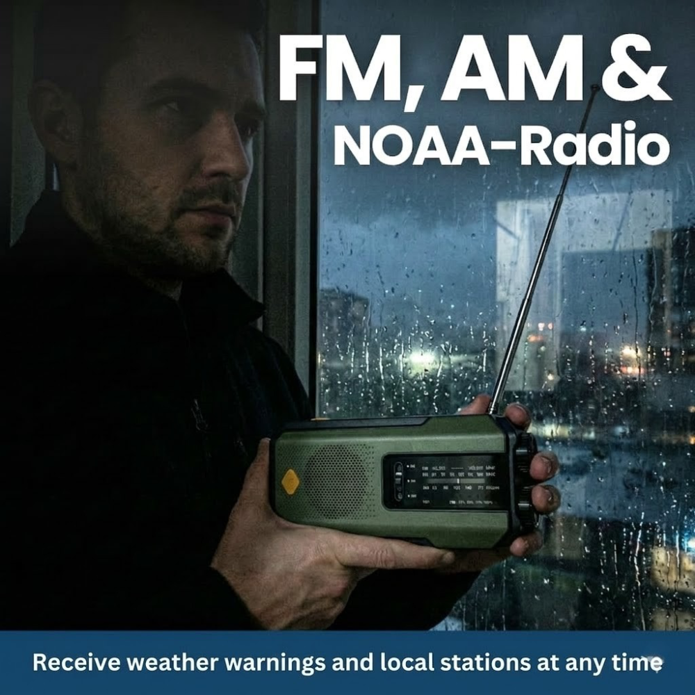 NaturVibes Emergency Radio with Solar, Hand Crank and SOS Alarm