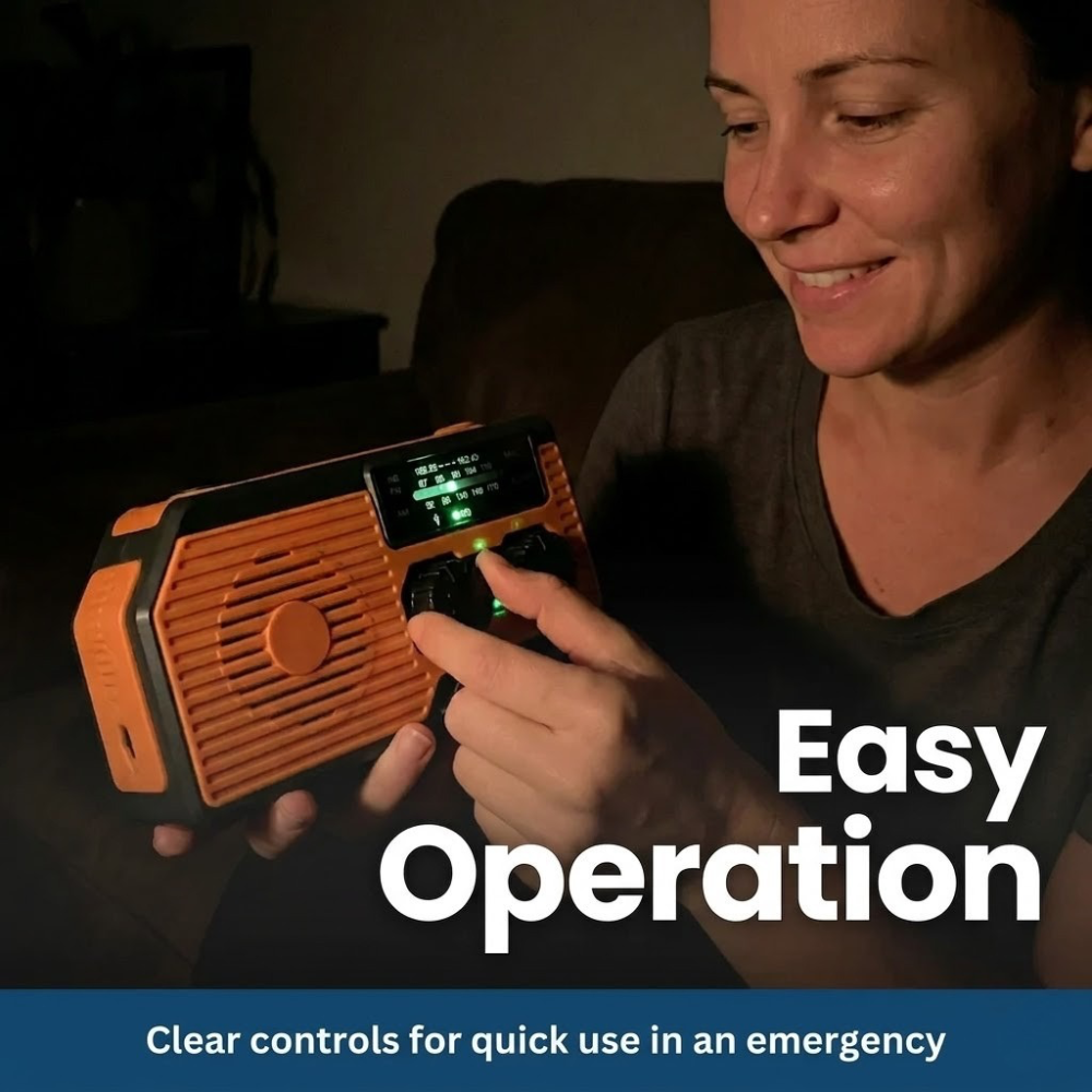 NaturVibes 4-in-1 Emergency Radio with Solar, Crank and Power Bank