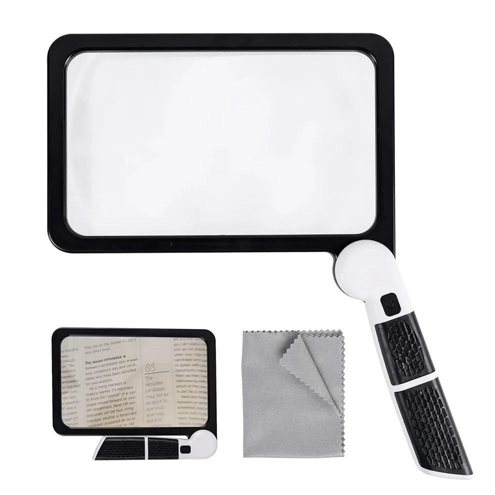 Full Page Handheld Magnifying Glass 5X Magnification LED Light with 3 Modes