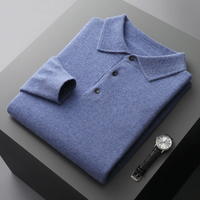 Obsetic Leandro Polo Shirt, Soft Cashmere Merino Long Sleeve for Men